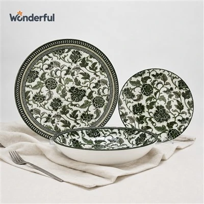 12PCS-Vintage Scroll Floral Printed Ceramic Dinnerware Set 12PCS-Vintage Scroll Floral Printed Ceramic Dinnerware Set