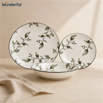 Ink Wash Grey Leaf Branch Porcelain Tableware Set Ink Wash Grey Leaf Branch Porcelain Tableware Set